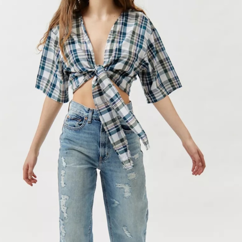 Urban Renewal Recycled Check Tie-Front Shirt